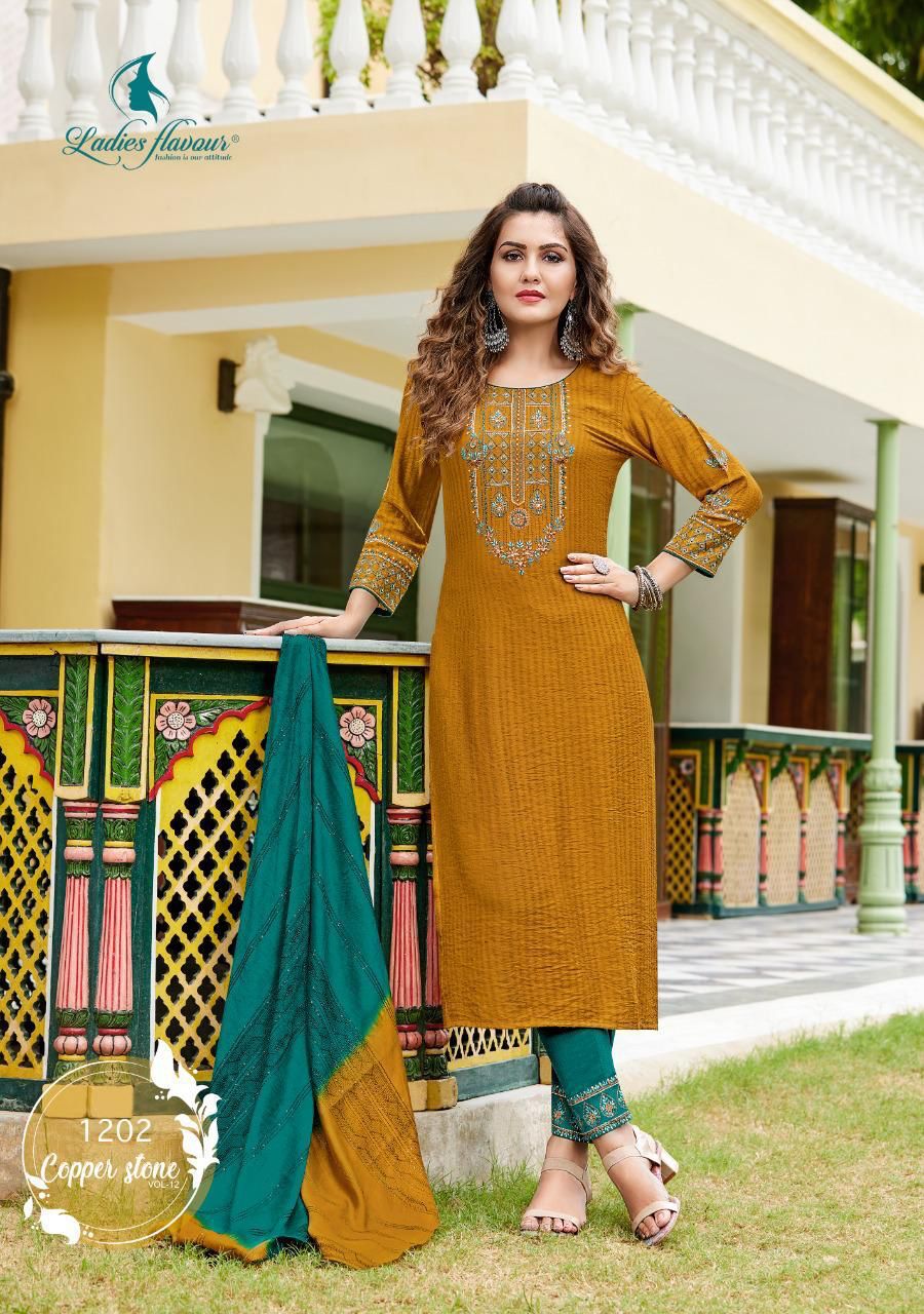 Ladies Flavour Copper Stone 12 Festive Wear Wholesale Readymade Suit Catalog
